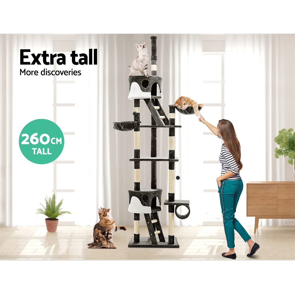 Tails Cat Tree - Scratching Post & Tower (260CM, Grey)
